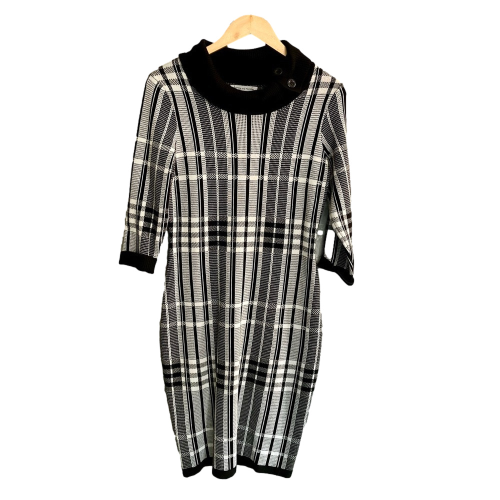Danny & Nicole Black & White STRIPED Knit Dress Stripes Turtleneck Sweater Dress